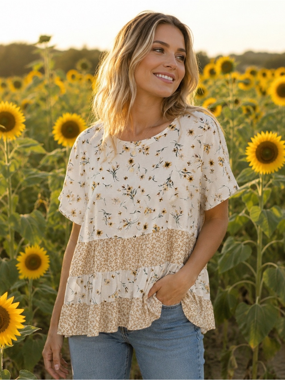 🌼PAPER CRANE Tiered Floral Babydoll Top Size Medium